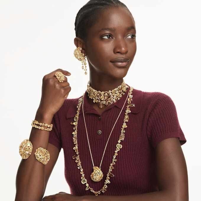 Gema Necklace Mixed Cuts, Yellow, Gold-Tone Plated Gema Necklace Mixed Cuts, Yellow, Gold-Tone Plated