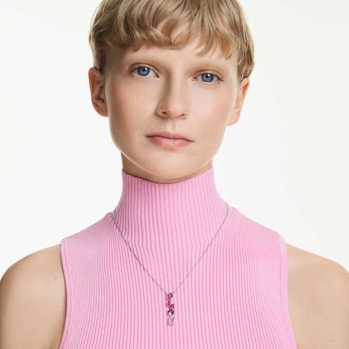 Gema Pendant Mixed Cuts, Pink, Rhodium Plated Gema Pendant Mixed Cuts, Pink, Rhodium Plated