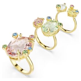 Gema Ring Set (3), Mixed Cuts, Multicolored, Gold-Tone Plated