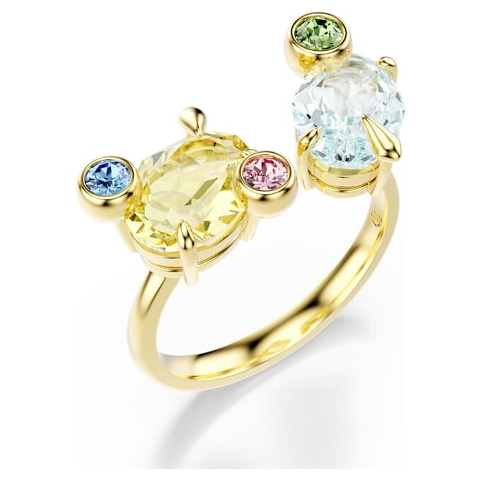 Gema Ring Set (3), Mixed Cuts, Multicolored, Gold-Tone Plated Gema Ring Set (3), Mixed Cuts, Multicolored, Gold-Tone Plated