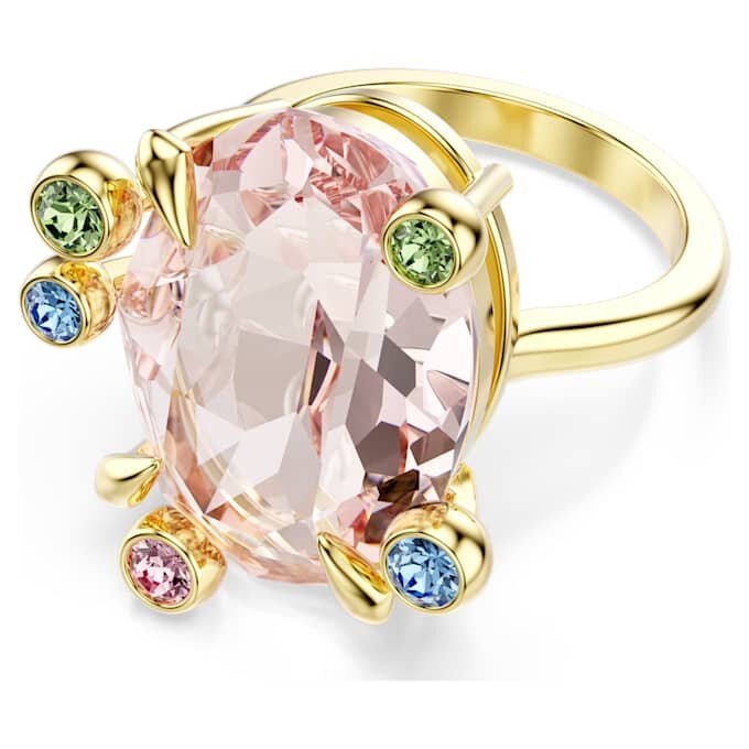 Gema Ring Set (3), Mixed Cuts, Multicolored, Gold-Tone Plated Gema Ring Set (3), Mixed Cuts, Multicolored, Gold-Tone Plated