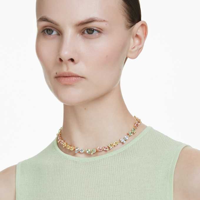 Gema Tennis Necklace Mixed Cuts, Multicolored, Gold-Tone Plated Gema Tennis Necklace Mixed Cuts, Multicolored, Gold-Tone Plated