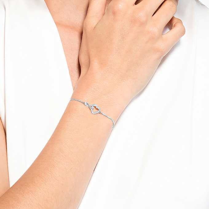 Hyperbola Bracelet Infinity and Heart, White, Rhodium Plated Hyperbola Bracelet Infinity and Heart, White, Rhodium Plated