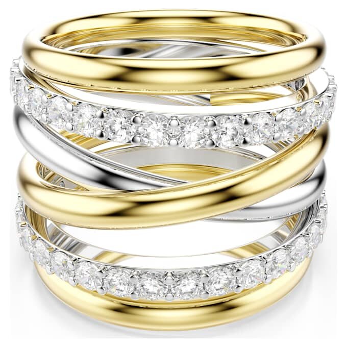 Hyperbola Cocktail Ring Round Cut, White, Mixed Metal Finish Hyperbola Cocktail Ring Round Cut, White, Mixed Metal Finish