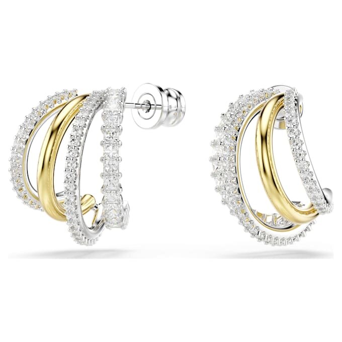 Hyperbola Hoop Earrings Mixed Cuts, Mini, White, Mixed Metal Finish Hyperbola Hoop Earrings Mixed Cuts, Mini, White, Mixed Metal Finish