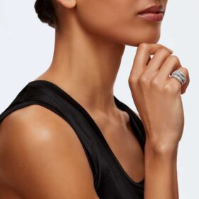 Hyperbola Ring Mixed Cuts, White, Rhodium Plated