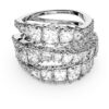 Hyperbola Ring Mixed Cuts, White, Rhodium Plated