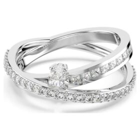 Hyperbola Ring Mixed Cuts, White, Rhodium Plated