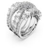 Hyperbola Ring Mixed Cuts, White, Rhodium Plated