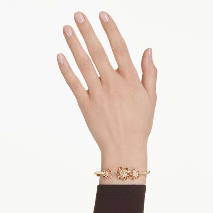 Idyllia Bangle Mixed Cuts, Flower, Multicolored, Gold-Tone Plated Idyllia Bangle Mixed Cuts, Flower, Multicolored, Gold-Tone Plated