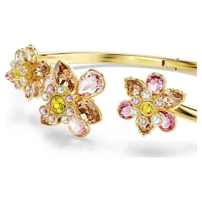 Idyllia Bangle Mixed Cuts, Flower, Multicolored, Gold-Tone Plated Idyllia Bangle Mixed Cuts, Flower, Multicolored, Gold-Tone Plated