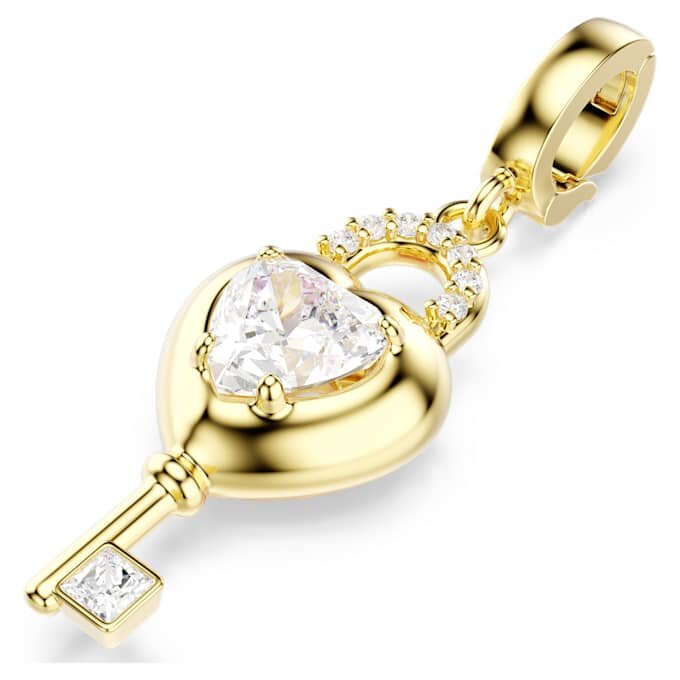 Idyllia Charm Mixed Cuts, Heart with Key, White, Gold-Tone Plated Idyllia Charm Mixed Cuts, Heart with Key, White, Gold-Tone Plated