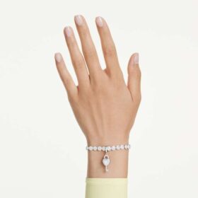 Idyllia Charm Mixed Cuts, Heart with Key, White, Rhodium Plated