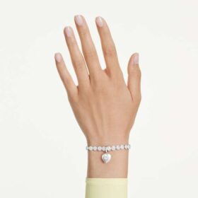 Idyllia Charm Mixed Cuts, Pearl-Colored Coating, Heart, White, Rhodium Plated