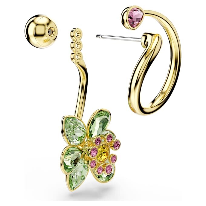 Idyllia Drop Earrings Asymmetrical Design, Mixed Cuts, Flower, Multicolored, Gold-Tone Plated Idyllia Drop Earrings Asymmetrical Design, Mixed Cuts, Flower, Multicolored, Gold-Tone Plated