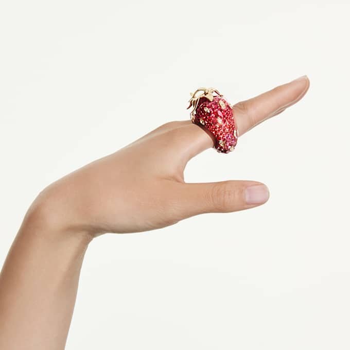 Idyllia Motif Ring Mixed Cuts, Strawberry, Red, Gold-Tone Plated Idyllia Motif Ring Mixed Cuts, Strawberry, Red, Gold-Tone Plated