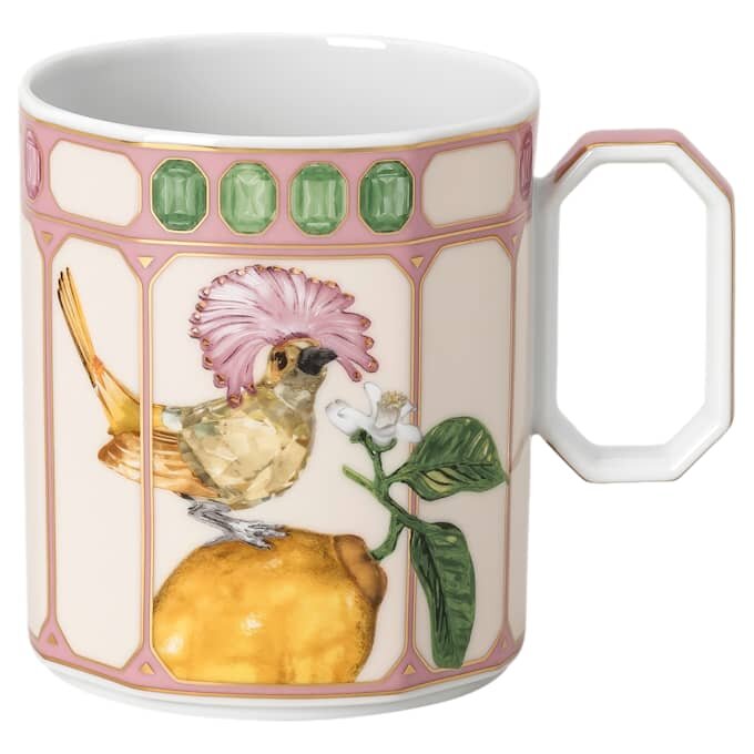 Idyllia Mug Porcelain, Crystal Print Motif, Flycatcher, Pink Idyllia Mug Porcelain, Crystal Print Motif, Flycatcher, Pink