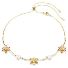 Idyllia Necklace Crystal Pearl, Mixed Cuts, Flower, Multicolored, Gold-Tone Plated