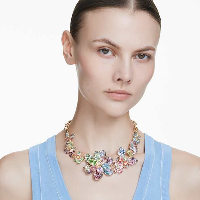 Idyllia Necklace Mixed Cuts, Pavé, Flower, Multicolored, Gold-Tone Plated Idyllia Necklace Mixed Cuts, Pavé, Flower, Multicolored, Gold-Tone Plated
