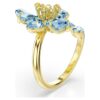 Idyllia Open Ring Mixed Cuts, Flower, Blue, Gold-Tone Plated Idyllia Open Ring Mixed Cuts, Flower, Blue, Gold-Tone Plated