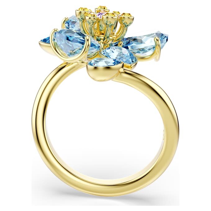 Idyllia Open Ring Mixed Cuts, Flower, Blue, Gold-Tone Plated Idyllia Open Ring Mixed Cuts, Flower, Blue, Gold-Tone Plated