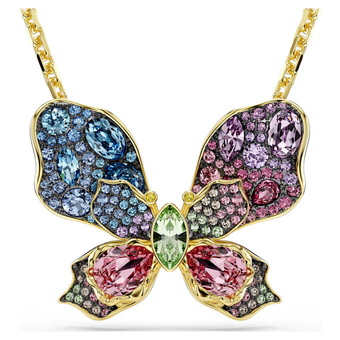 Idyllia Pendant and Brooch Mixed Cuts, Pavé, Butterfly, Multicolored, Gold-Tone Plated Idyllia Pendant and Brooch Mixed Cuts, Pavé, Butterfly, Multicolored, Gold-Tone Plated