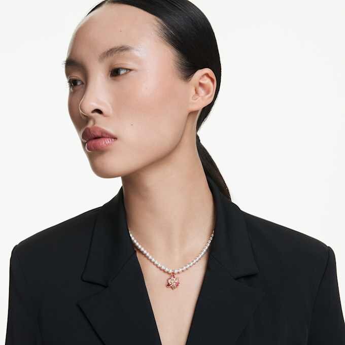 Idyllia Pendant Crystal Pearl, Mixed Cuts, Flower, Multicolored, Rose Gold-Tone Plated Idyllia Pendant Crystal Pearl, Mixed Cuts, Flower, Multicolored, Rose Gold-Tone Plated