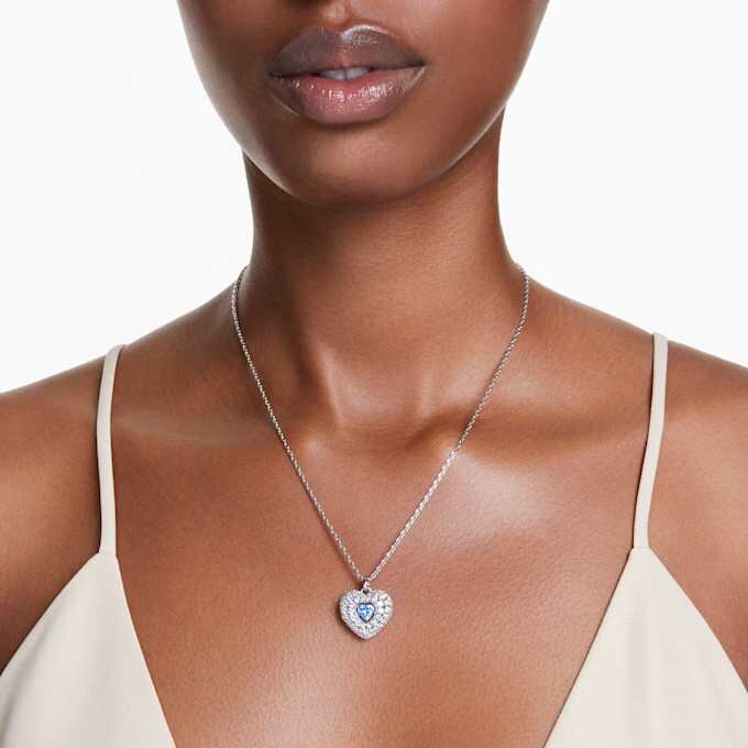 Idyllia Pendant Heart, Blue, Rhodium Plated Idyllia Pendant Heart, Blue, Rhodium Plated