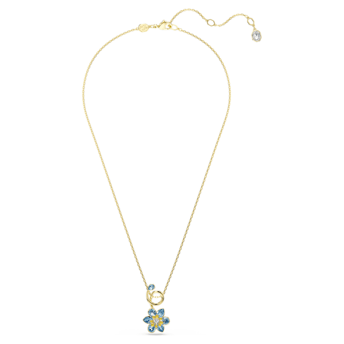Idyllia Pendant Mixed Cuts, Flower, Blue, Gold-Tone Plated Idyllia Pendant Mixed Cuts, Flower, Blue, Gold-Tone Plated
