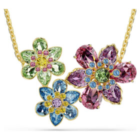 Idyllia Pendant Mixed Cuts, Flower, Multicolored, Gold-Tone Plated