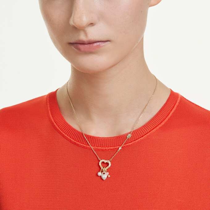 Idyllia Pendant Mixed Cuts, Heart, Key, Pink, Gold-Tone Plated Idyllia Pendant Mixed Cuts, Heart, Key, Pink, Gold-Tone Plated