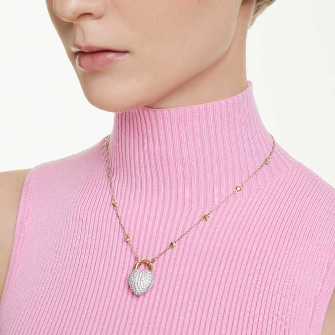 Idyllia Pendant Mixed Cuts, Heart, White, Gold-Tone Plated Idyllia Pendant Mixed Cuts, Heart, White, Gold-Tone Plated