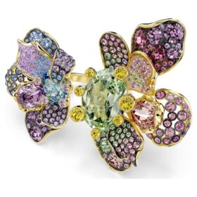 Idyllia Ring Mixed Cuts, Pavé, Flower, Multicolored, Gold-Tone Plated
