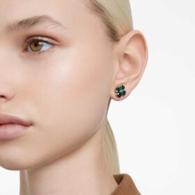 Idyllia Stud Earrings Clover, Green, Gold-Tone Plated