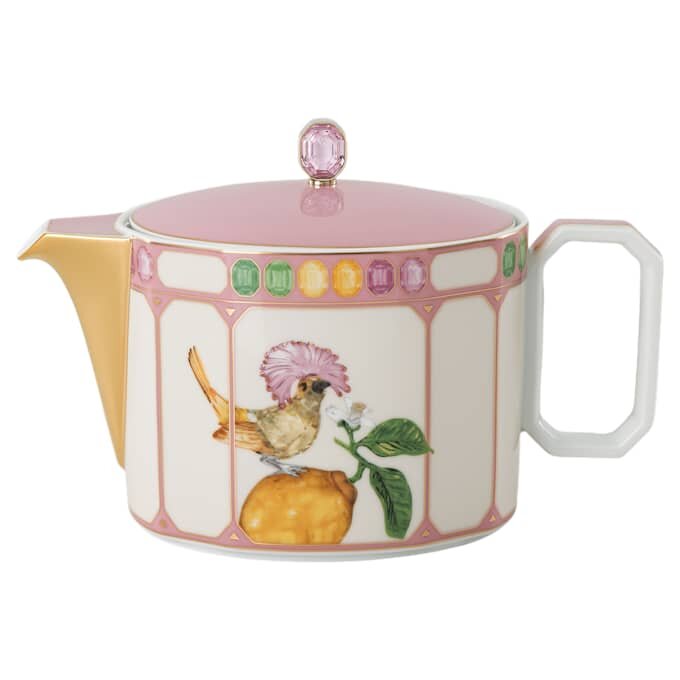 Idyllia Teapot Porcelain, Crystal Print Motif, Bird, Multicolored Idyllia Teapot Porcelain, Crystal Print Motif, Bird, Multicolored