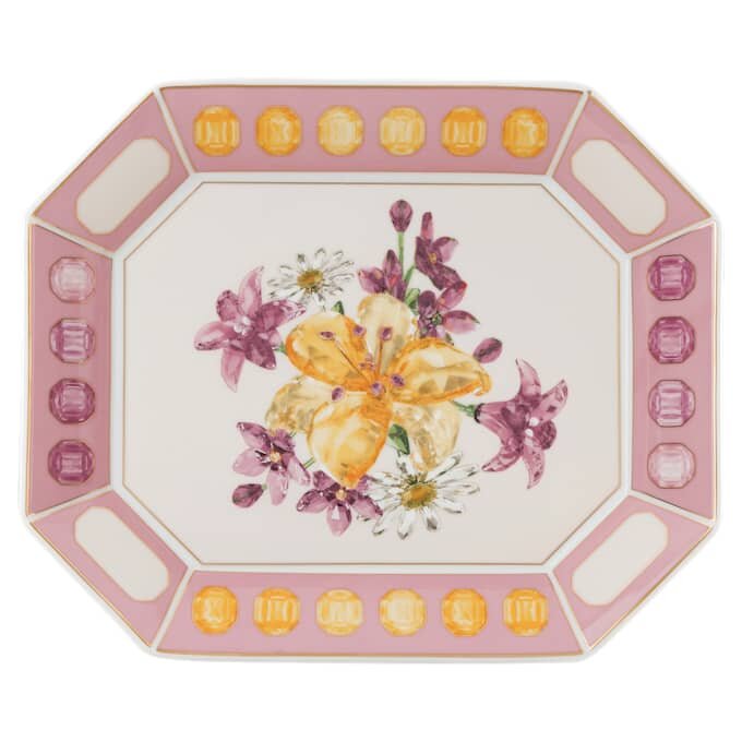 Idyllia Tray Porcelain, Crystal Print Motif, Flower, Large, Pink Idyllia Tray Porcelain, Crystal Print Motif, Flower, Large, Pink