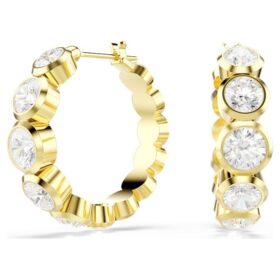 Imber Hoop Earrings Round Cut, White, Gold-Tone Plated