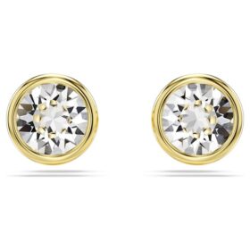 Imber Stud Earrings Round Cut, White, Gold-Tone Plated