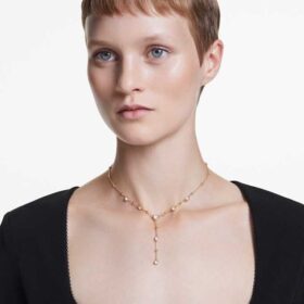 Imber Y Necklace Round Cut, White, Gold-Tone Plated