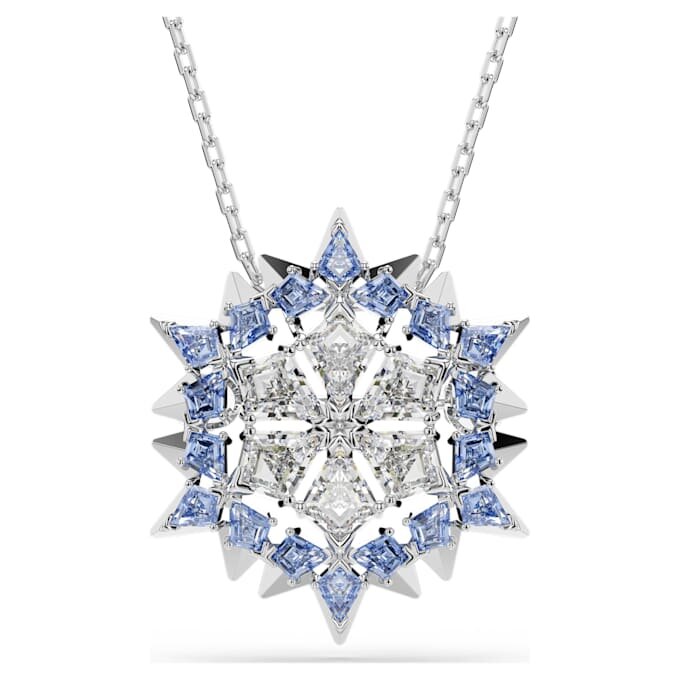 Magic Pendant and Brooch Snowflake, Blue, Rhodium Plated Magic Pendant and Brooch Snowflake, Blue, Rhodium Plated
