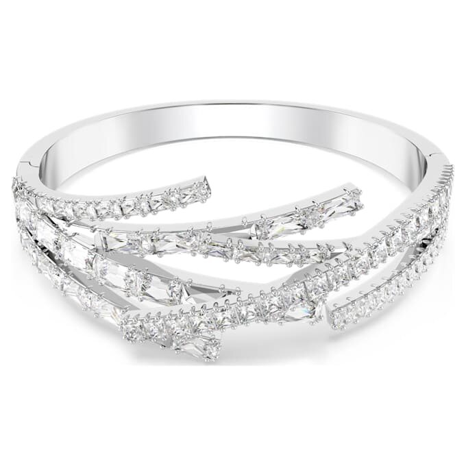 Matrix Bangle Mixed Cuts, White, Rhodium Plated Matrix Bangle Mixed Cuts, White, Rhodium Plated