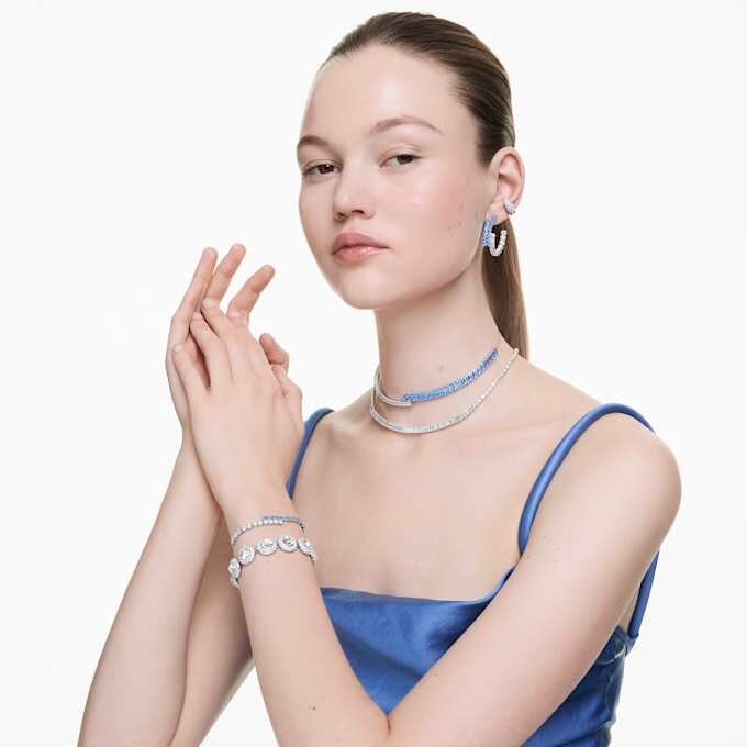 Matrix Bracelet Mixed Cuts, Blue, Rhodium Plated Matrix Bracelet Mixed Cuts, Blue, Rhodium Plated