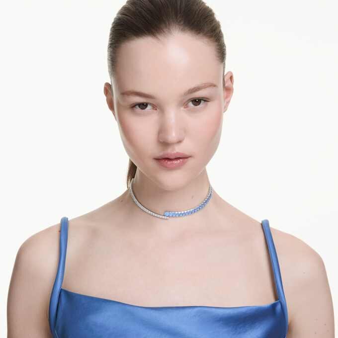 Matrix Choker Mixed Cuts, Blue, Rhodium Plated Matrix Choker Mixed Cuts, Blue, Rhodium Plated