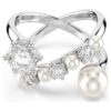 Matrix Cocktail Ring Crystal Pearl, Round Cut, White, Rhodium Plated