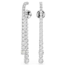 Matrix Drop Earrings Gradient of Round Cuts, White, Rhodium Plated
