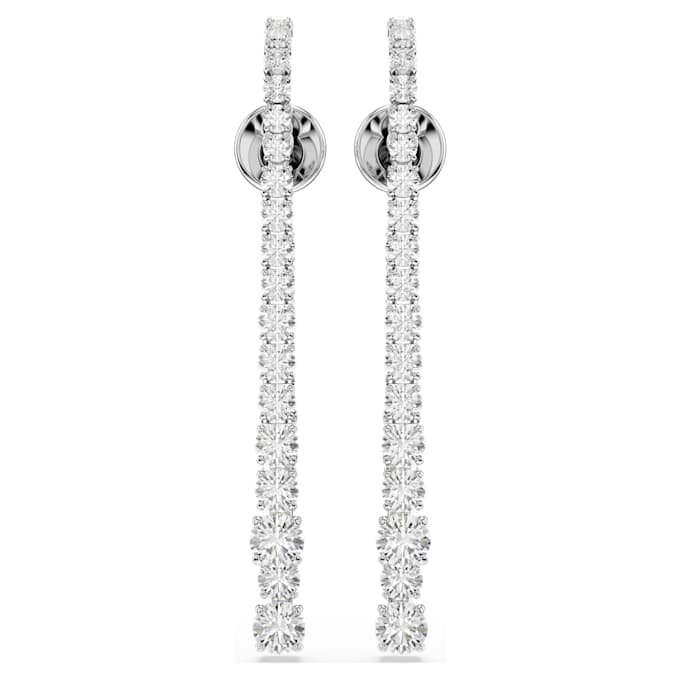 Matrix Drop Earrings Gradient of Round Cuts, White, Rhodium Plated Matrix Drop Earrings Gradient of Round Cuts, White, Rhodium Plated