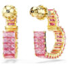 Matrix Hoop Earrings Baguette Cut, Heart, Small, Pink, Gold-Tone Plated Matrix Hoop Earrings Baguette Cut, Heart, Small, Pink, Gold-Tone Plated