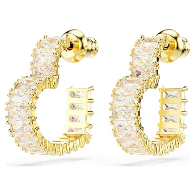 Matrix Hoop Earrings Baguette Cut, Heart, Small, White, Gold-Tone Plated Matrix Hoop Earrings Baguette Cut, Heart, Small, White, Gold-Tone Plated
