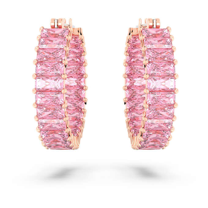 Matrix Hoop Earrings Baguette Cut, Pink, Rose Gold-Tone Plated Matrix Hoop Earrings Baguette Cut, Pink, Rose Gold-Tone Plated