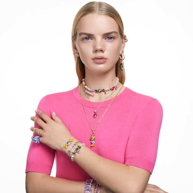 Matrix Hoop Earrings Baguette Cut, Pink, Rose Gold-Tone Plated Matrix Hoop Earrings Baguette Cut, Pink, Rose Gold-Tone Plated